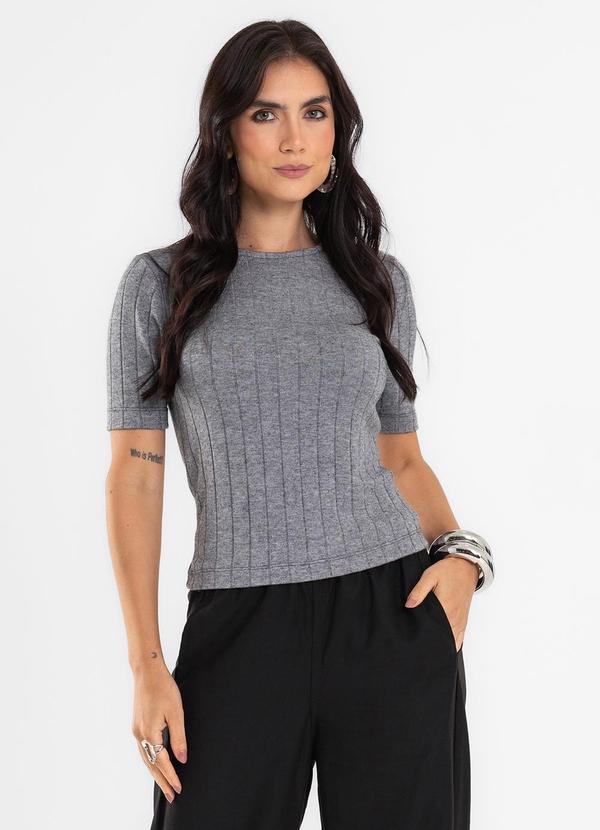 Blusa Feminina em Tricot Canelado Cinza