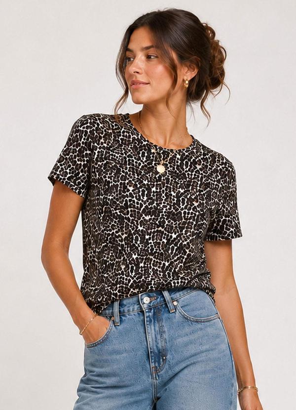 Blusa Feminina Estampada em Malha Cotton Preto