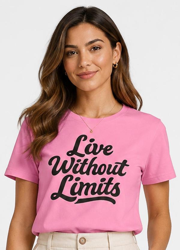 Blusa Manga Curta Estampada Rosa Claro