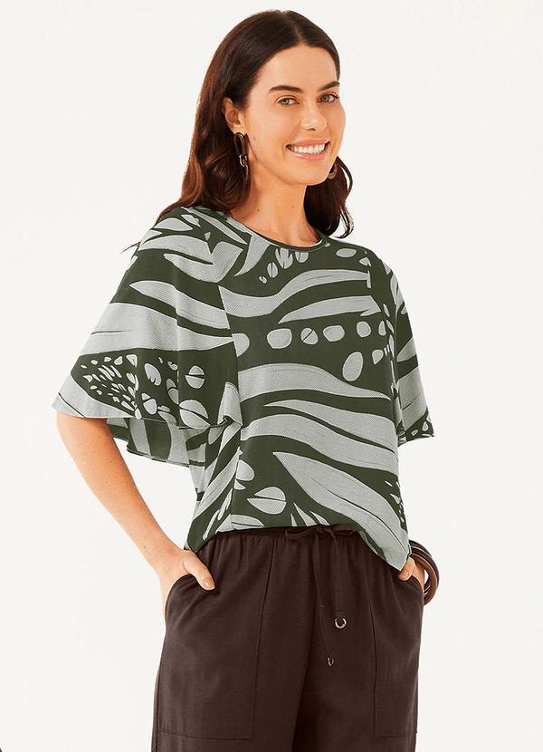 Blusa Feminina Estampada Manga Ampla Verde