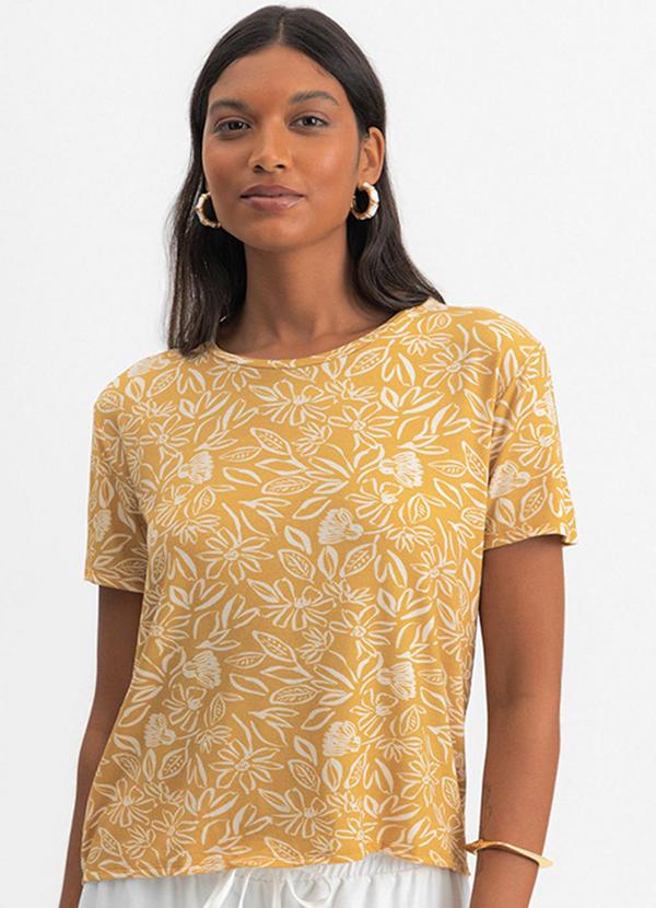 Vista 2 Blusa Feminina Floral em Viscolycra Amarelo Essendi Essendi