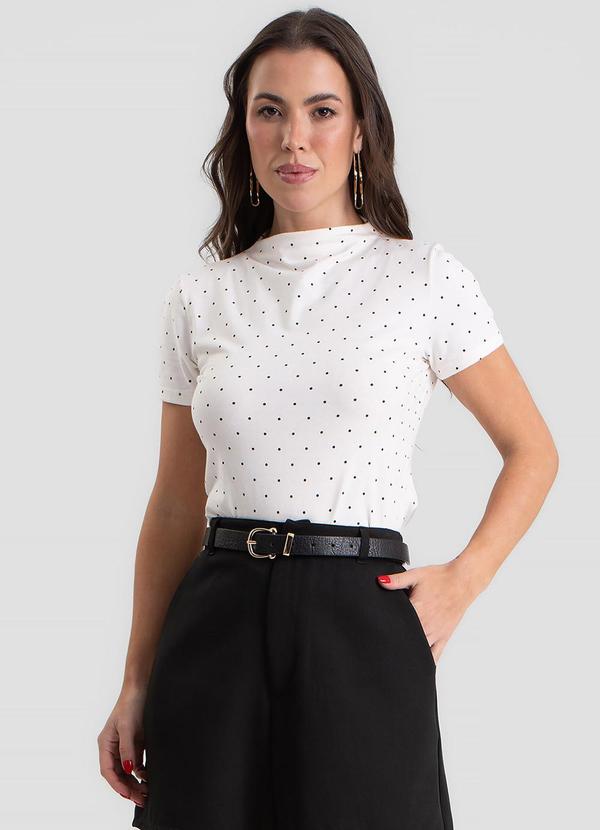 Blusa Feminina Gola Chaminé com Estampa Poá Bege