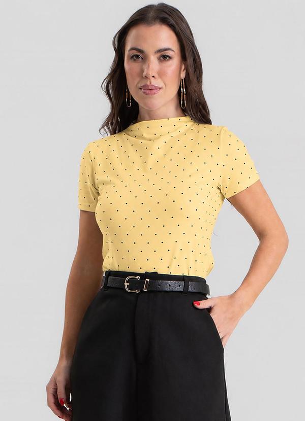 Blusa Feminina Gola Chaminé, Estampa Poá Amarelo