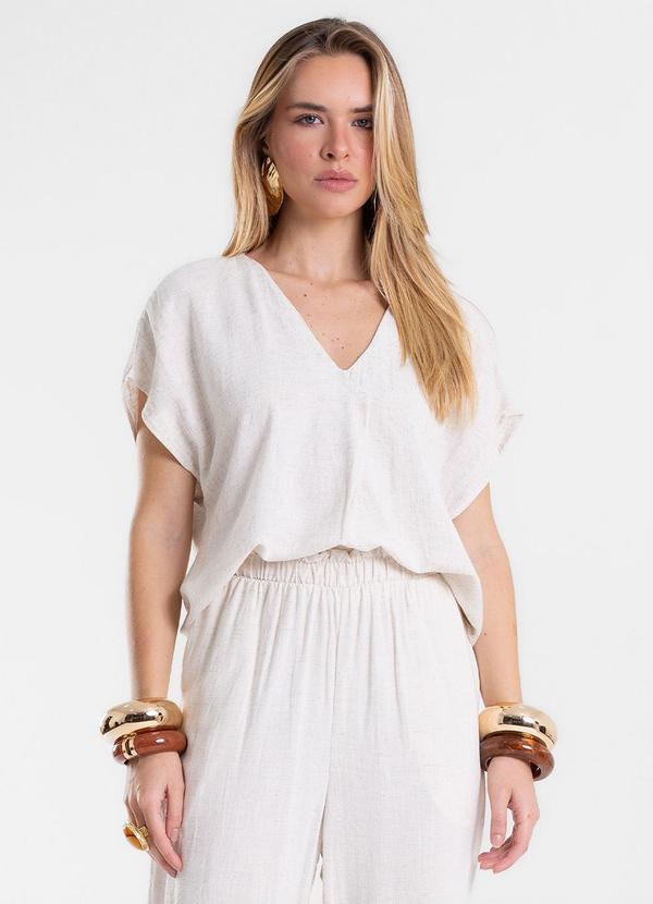 Blusa Feminina Linho Strong Decote V Bege