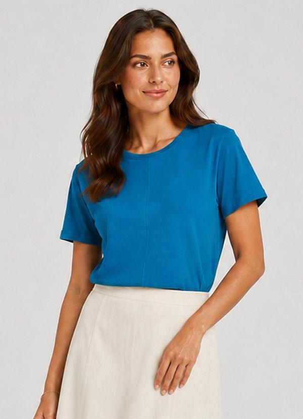 Blusa Feminina Lisa Gola Redonda Azul