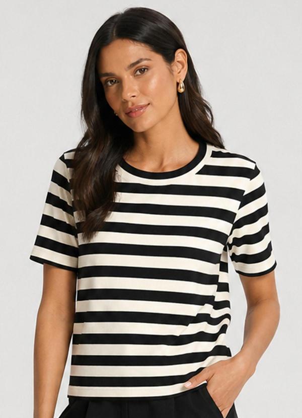 Blusa Feminina Listrada em Ribana Preto