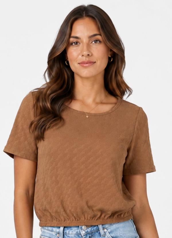 Blusa Feminina Malha Tunis Manga Godê Marrom
