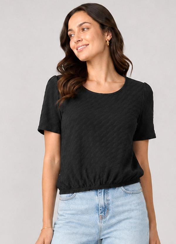 Blusa Feminina Malha Tunis Manga Godê Preto