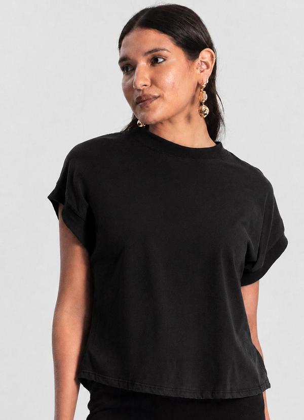 Blusa Feminina Malha Visco com Ribana Preto