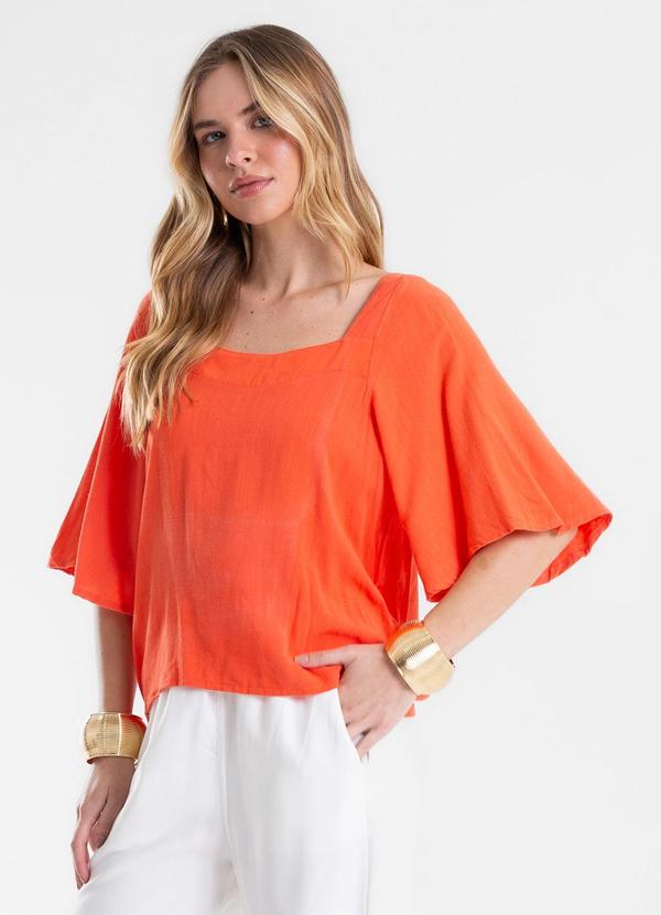 Blusa Feminina Manga Ampla em Tecido Linho Rosa