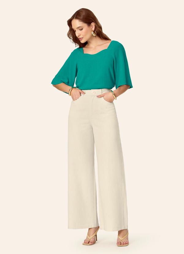 Blusa Feminina Manga Ampla em Tecido Linho Verde