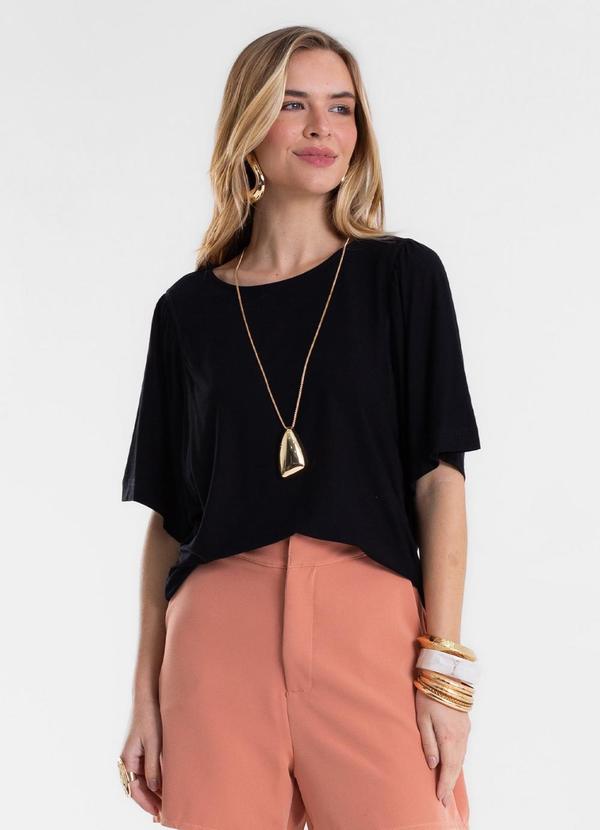 Blusa Feminina Manga Ampla Lisa em Viscose Preto