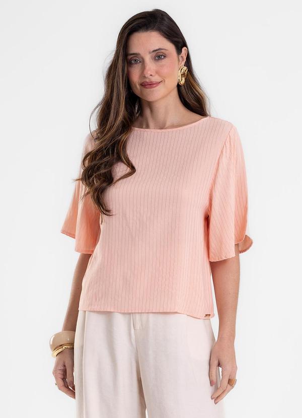 Blusa Feminina Manga Ampla Listrada Lurex Rosa