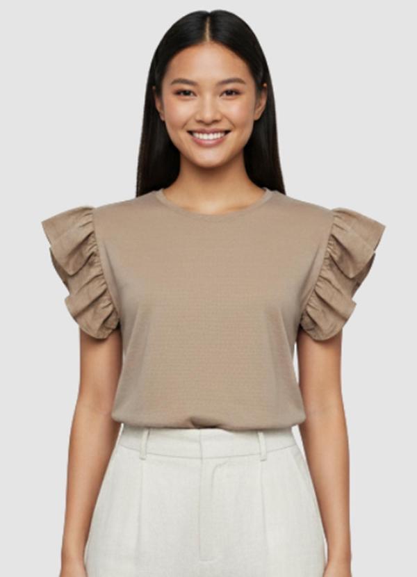 Blusa Feminina Manga Babado Bege