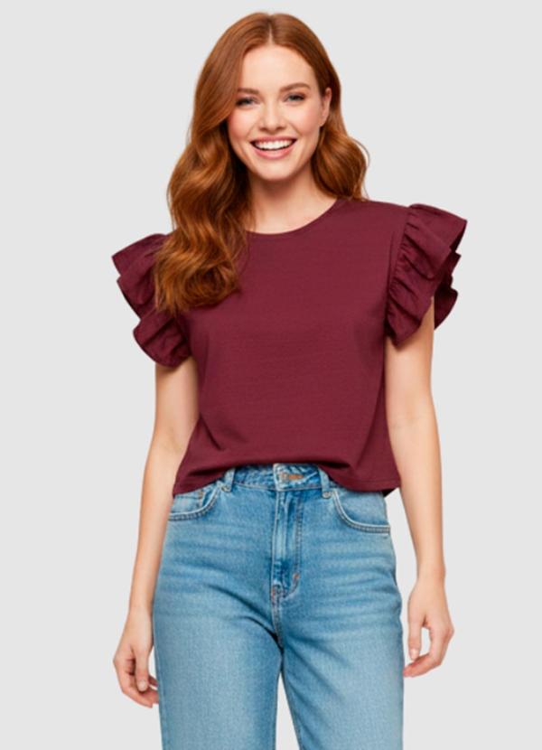 Blusa Feminina Manga Babado Vermelho