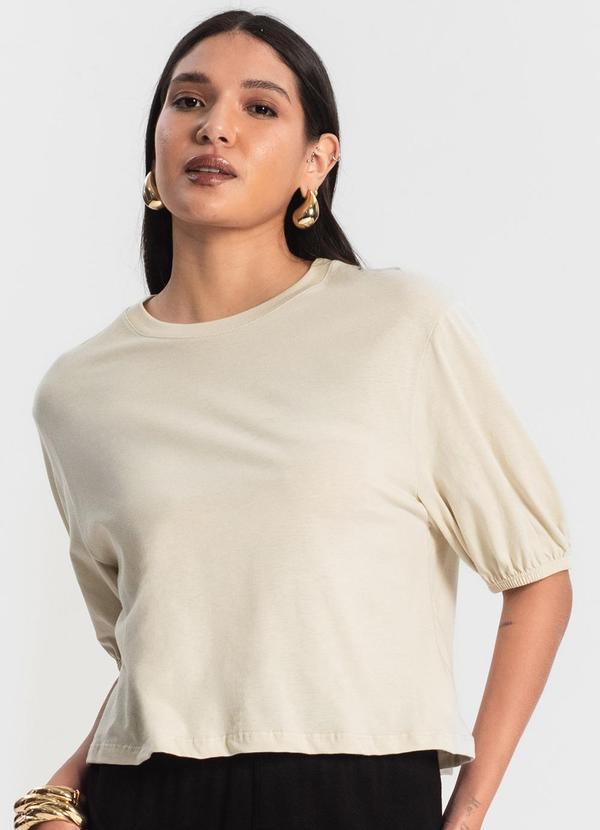 Vista 2 Blusa Feminina Manga Camponesa Bege Rovitex Rovitex