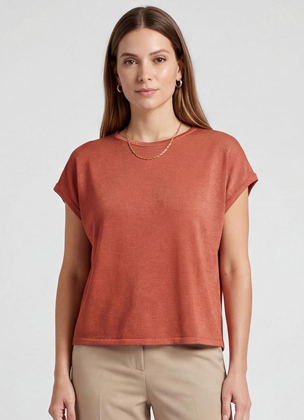 Vista 2 Blusa Feminina Manga Cavada Laranja INFINITA COR INFINITA COR