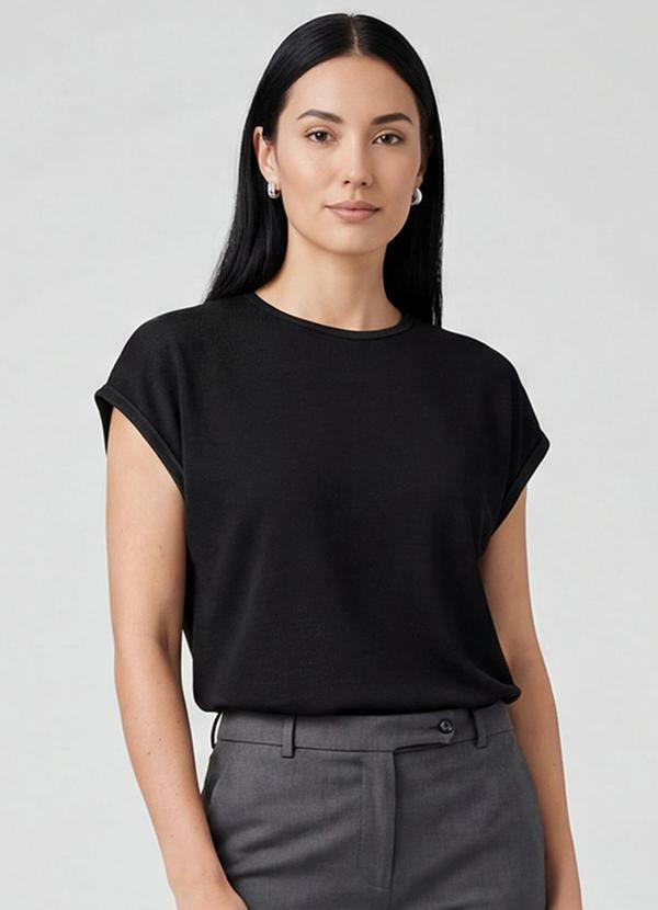 Vista 2 Blusa Feminina Manga Cavada Preto INFINITA COR INFINITA COR