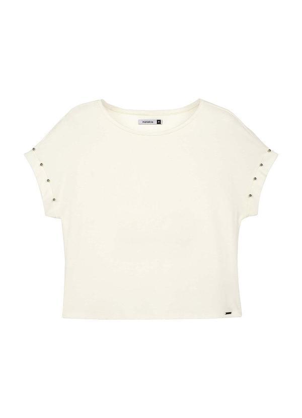 Vista 2 Blusa Feminina Manga Curta com Pérolas Bege Marialícia Marialícia