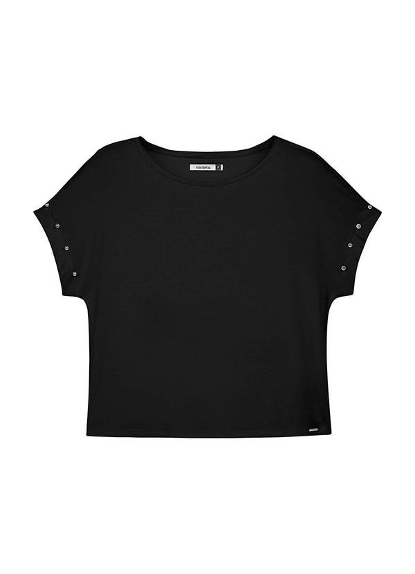 Vista 2 Blusa Feminina Manga Curta com Pérolas Preto Marialícia Marialícia
