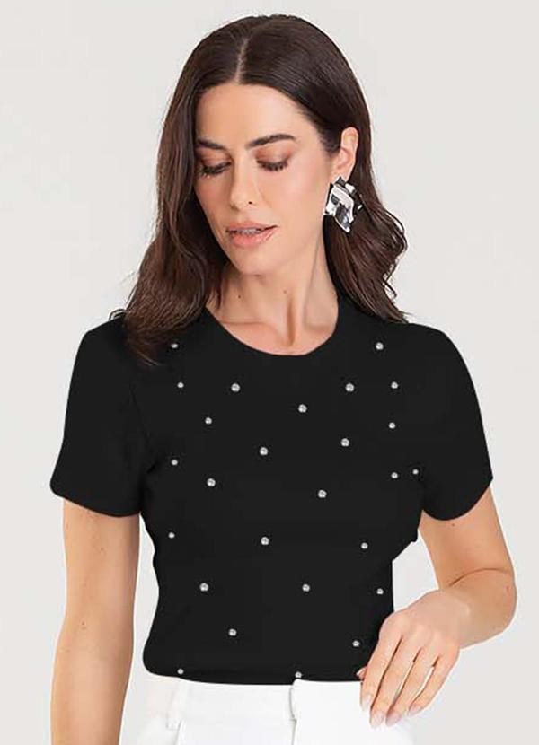 Blusa Feminina Manga Curta com Rebites Preto