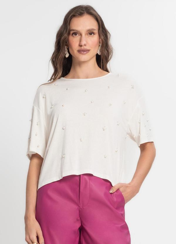 Vista 2 Blusa Feminina Manga Curta com Strass Bege Endless Endless