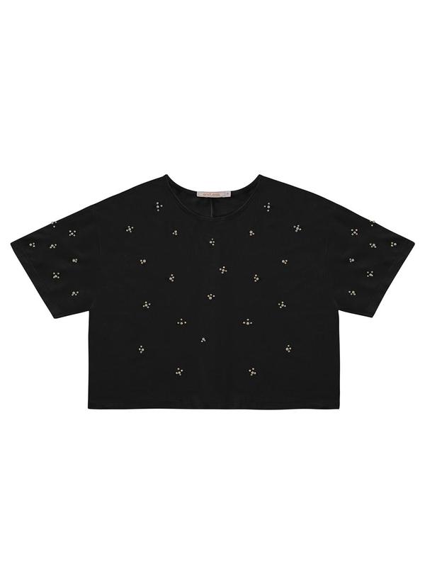 Vista 2 Blusa Feminina Manga Curta com Strass Preto Endless Endless