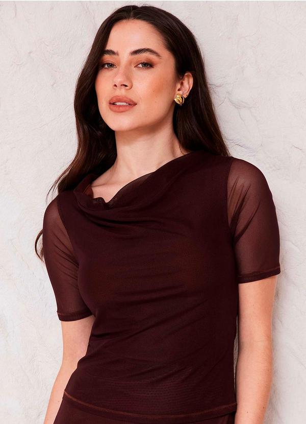 Blusa Feminina Manga Curta Degagê Sunset Marrom