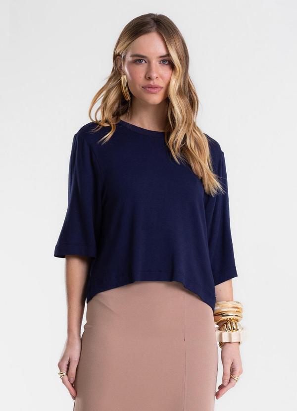 Blusa Feminina Manga Curta em Molecotton Azul