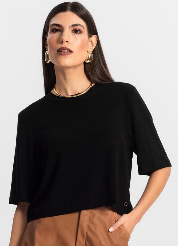 Vista 2 Blusa Feminina Manga Curta em Molecotton Preto Endless Endless