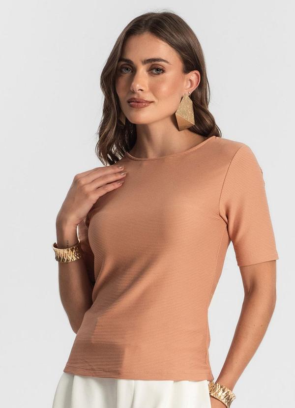 Blusa Feminina Manga Curta em Poly Marrom