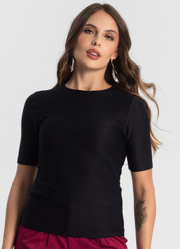 Vista 2 Blusa Feminina Manga Curta em Poly Preto Endless Endless