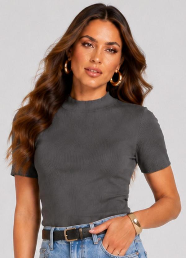 Blusa Feminina Manga Curta em Ribana Cinza