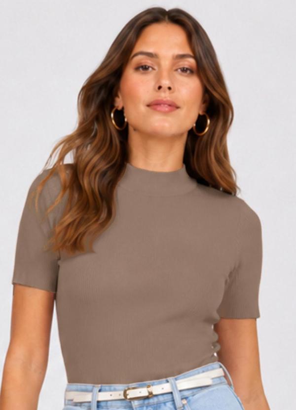 Blusa Feminina Manga Curta em Ribana Marrom