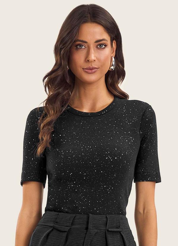 Vista 2 Blusa Feminina Manga Curta em Ribana Preto Endless Endless