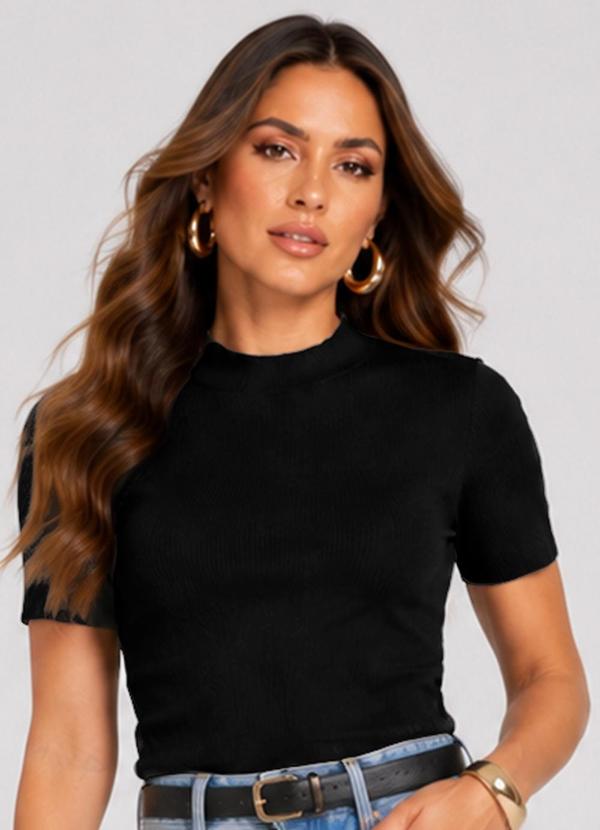 Blusa Feminina Manga Curta em Ribana Preto