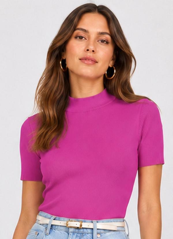 Blusa Feminina Manga Curta em Ribana Roxo