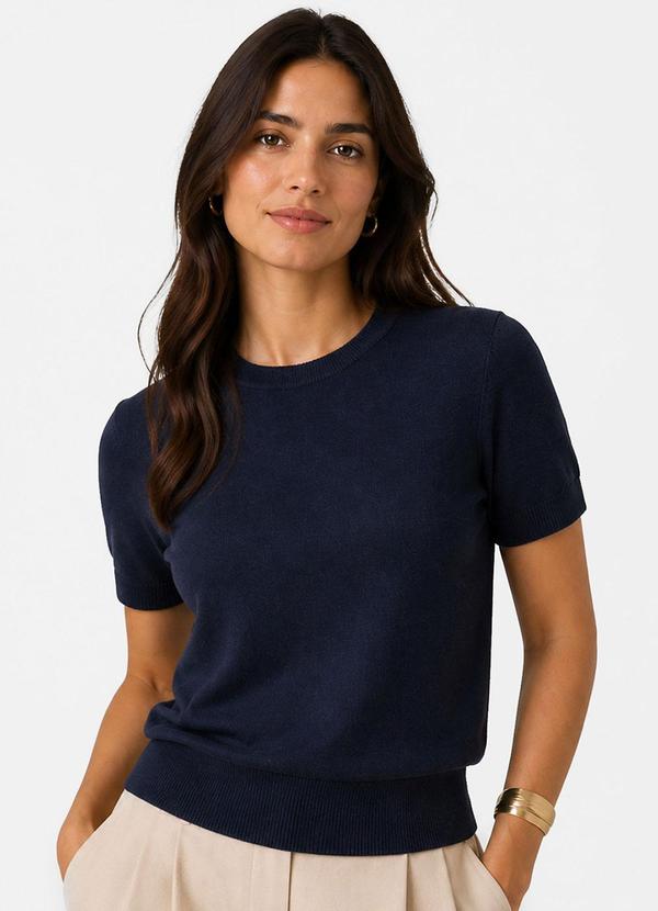 Blusa Feminina Manga Curta em Tricot Azul