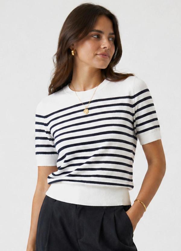 Blusa Feminina Manga Curta em Tricot Branco