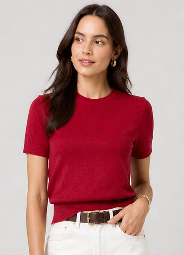 Blusa Feminina Manga Curta em Tricot Vermelho
