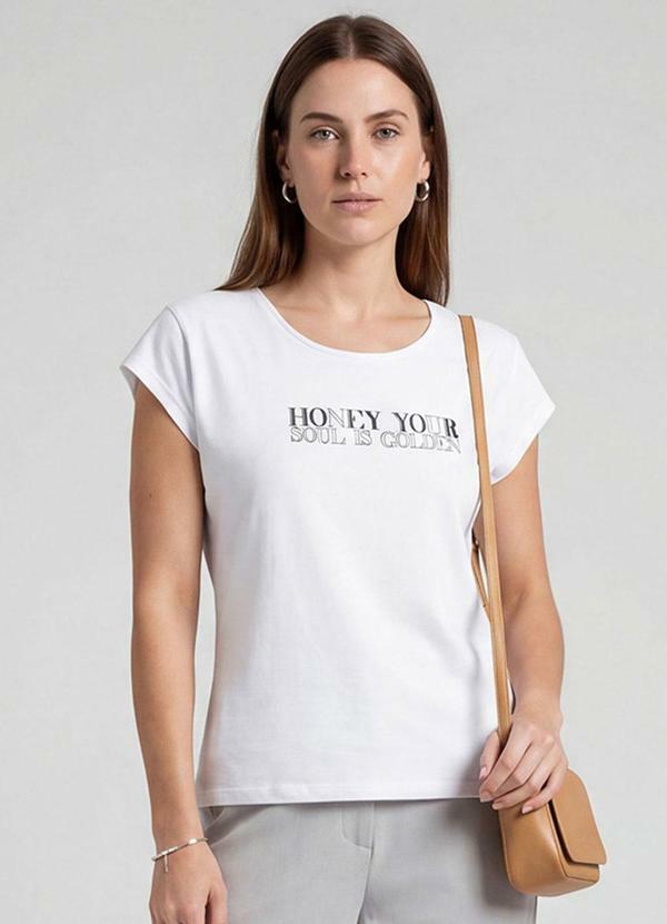 Blusa Feminina Manga Curta Estampada Branco