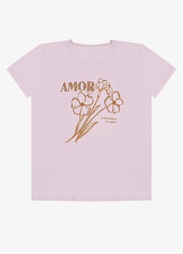 Blusa Feminina Manga Curta Estampada Rosa