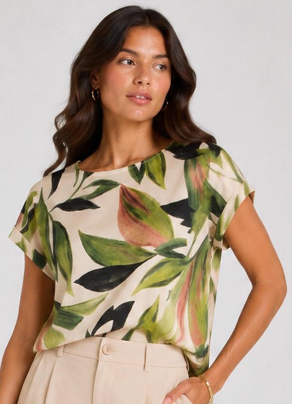 Blusa Feminina Manga Curta Estampada Verde