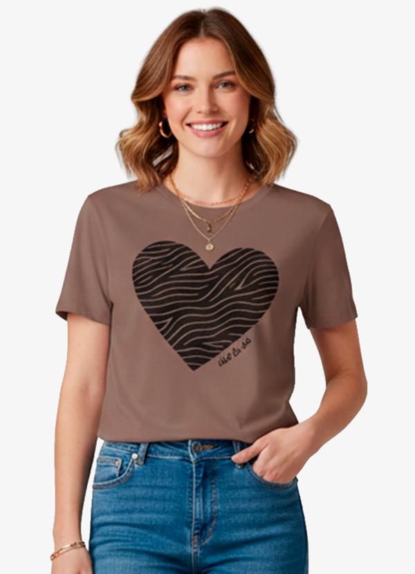 Vista 2 Blusa Feminina Manga Curta Marrom INFINITA COR INFINITA COR