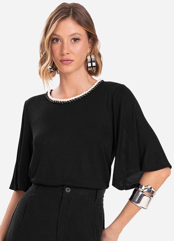 Blusa Feminina Manga Curta Preto