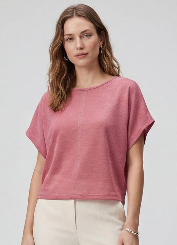 Vista 2 Blusa Feminina Manga Curta Rosa INFINITA COR INFINITA COR