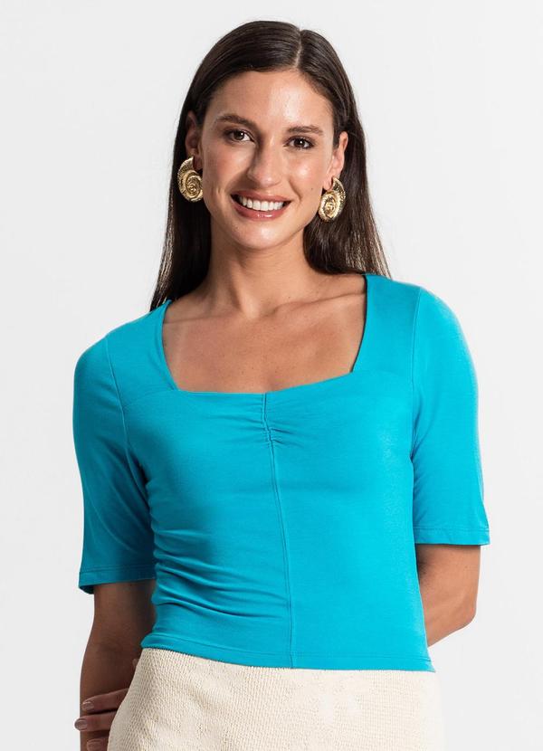 Blusa Feminina Manga Curta Azul