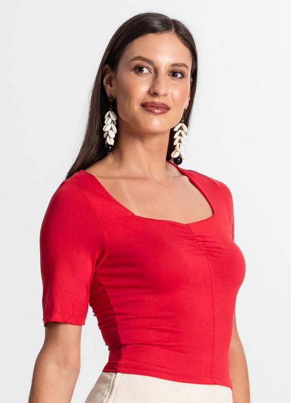 Vista 2 Blusa Feminina Manga Curta Vermelho Rovitex Rovitex