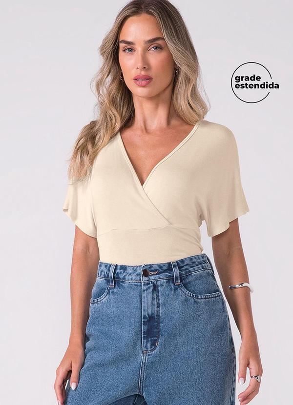 Blusa Feminina Manga Curta Transpassada Bege