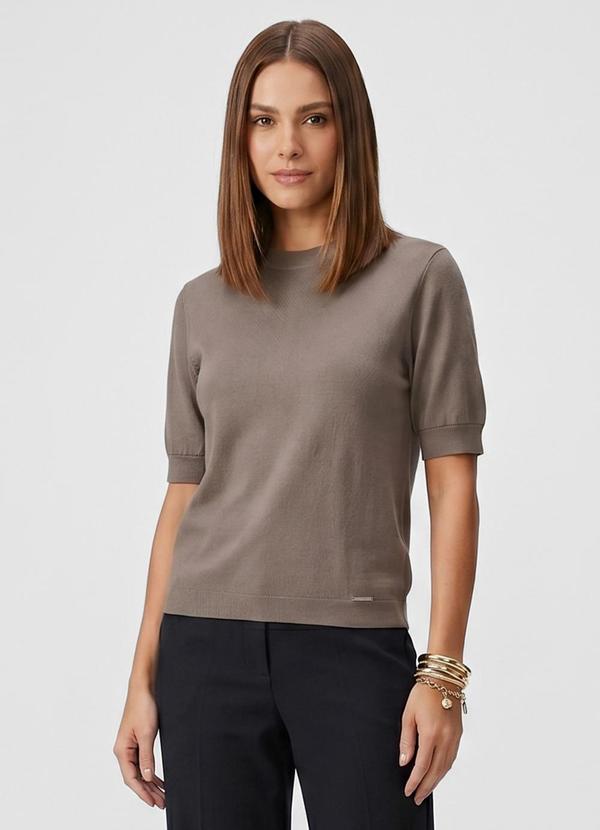 Blusa Feminina Manga Curta Tricot Marrom